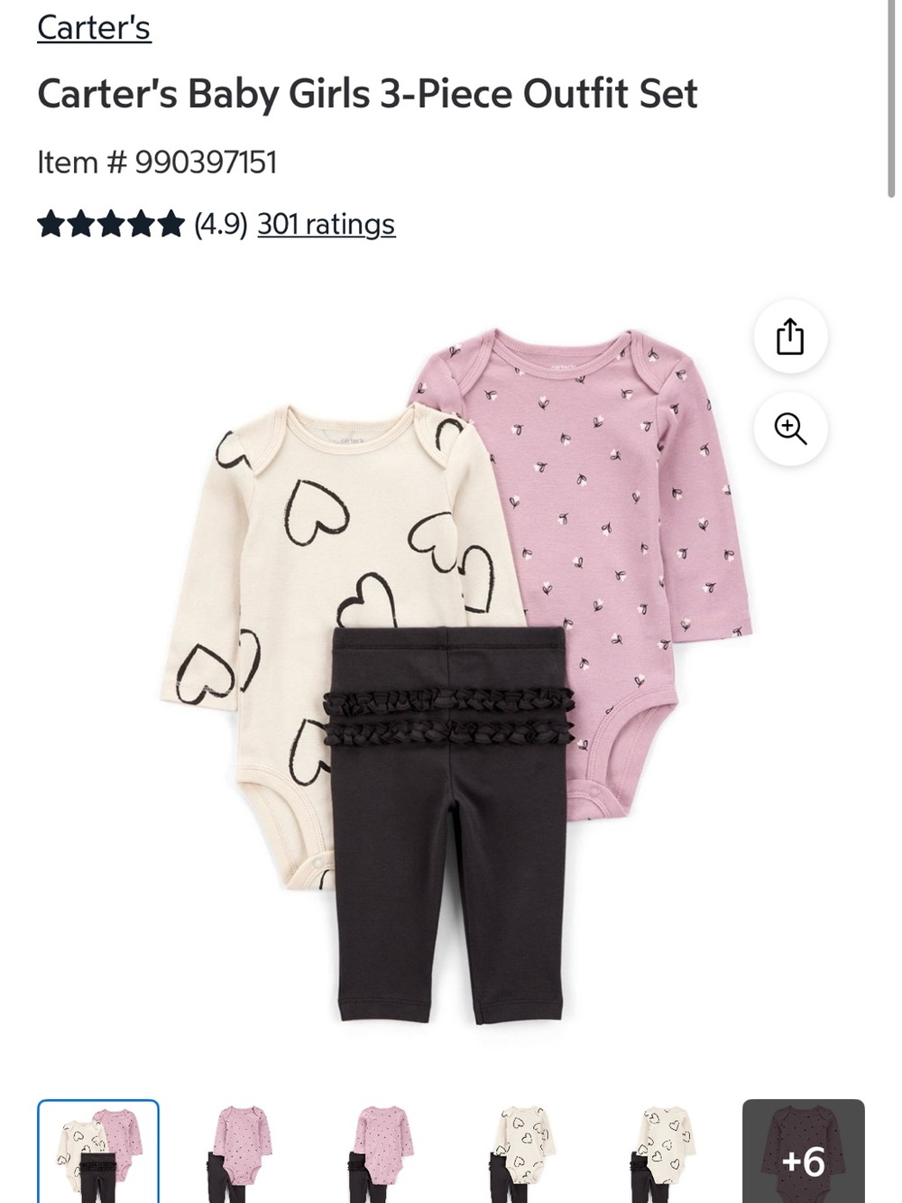 Carter's Baby Girls 3-Piece Outfit Set - Pink, Black, White